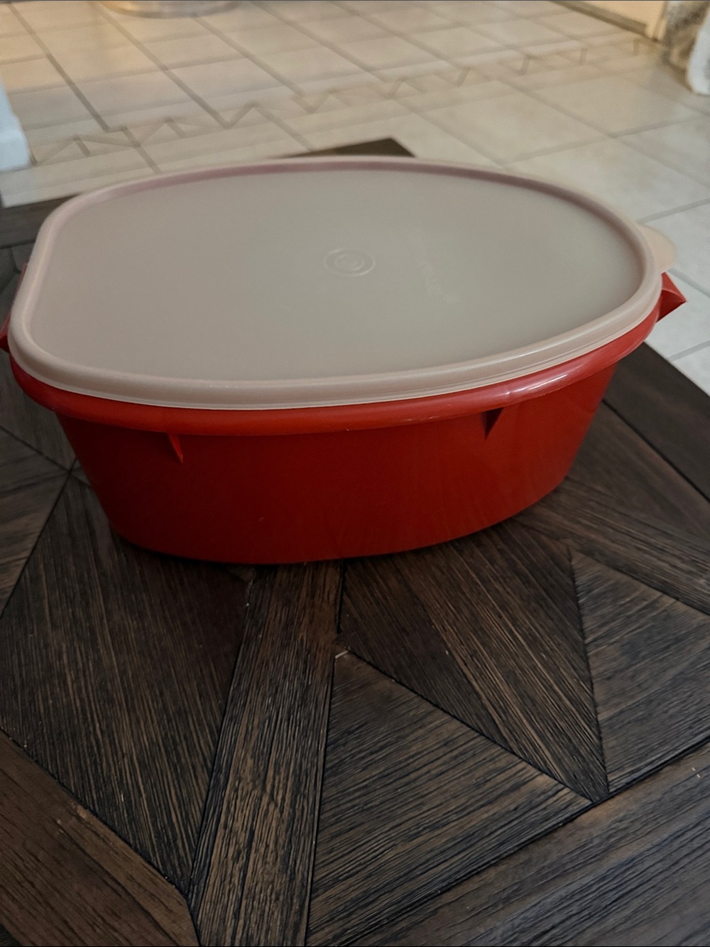 Vintage Tupperware 487 Roast Flavor Saver Ham Keeper Orange Red Tan Lid